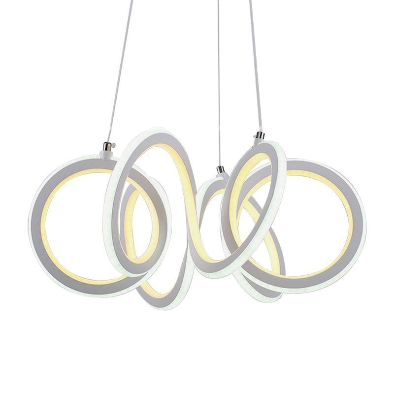 LED Single Light Living Room Chandelier with Cycle Acrylic Shade White Hanging Pendant