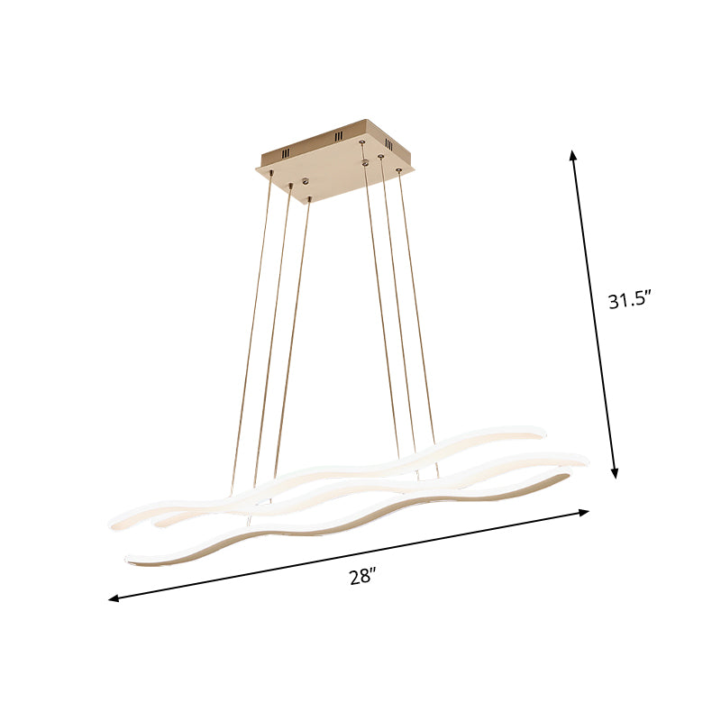 Wavy Acrylic Chandelier Light Simple LED 3 Lights White Drop Pendant in Warm/White Light