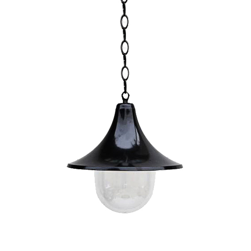 Antique Style Flared Pendant Light with Clear Glass Shade 1 Bulb Hanging Lamp in Rust/Black Finish for Outdoor