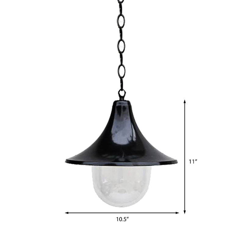 Antique Style Flared Pendant Light with Clear Glass Shade 1 Bulb Hanging Lamp in Rust/Black Finish for Outdoor
