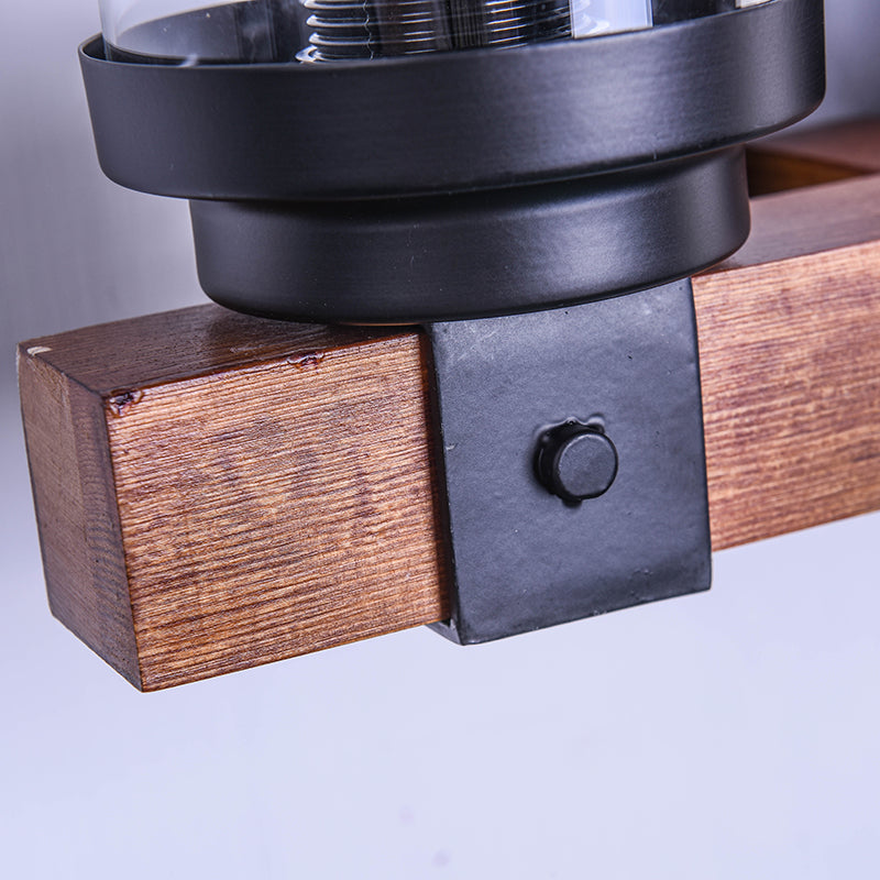 Luz de pared de 3 bombas con sombra de cilindro vidrio transparente de la sala de estar tradicional accesorio de iluminación en marrón