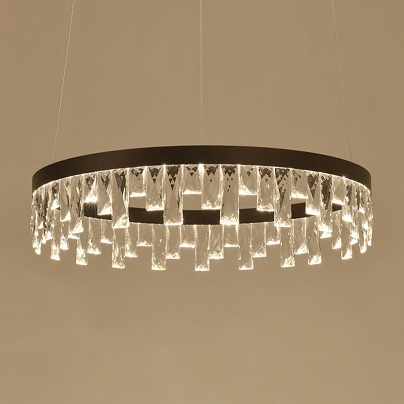Round Crystal Chandelier Contemporary 1/2/3-Light Black LED Pendant Light Fixture for Restaurant