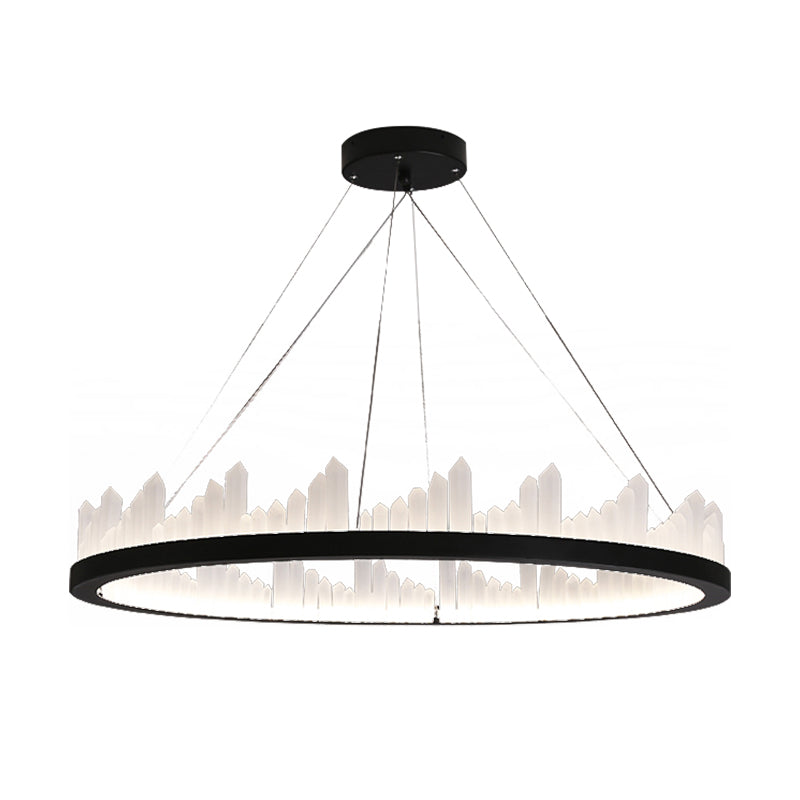 Circular LED Chandelier Light Nordic Style Acrylic Black Hanging Light in Third Gear for Kitchen, 16"/23.5" Wide