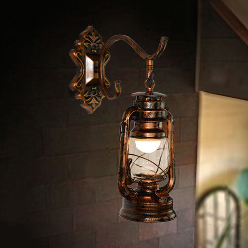 Éclairage mural de kérosène en bronze antique Verre transparent industriel 1 Light Living Room Glasce Lightture, 13 "/ 14" / 16 "
