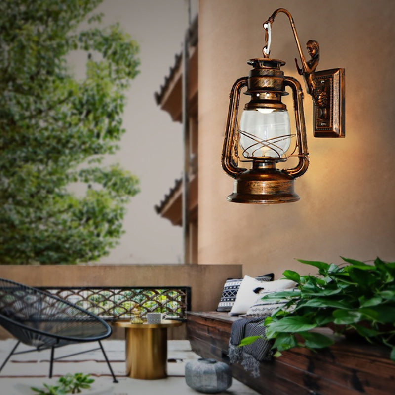 Éclairage mural de kérosène en bronze antique Verre transparent industriel 1 Light Living Room Glasce Lightture, 13 "/ 14" / 16 "
