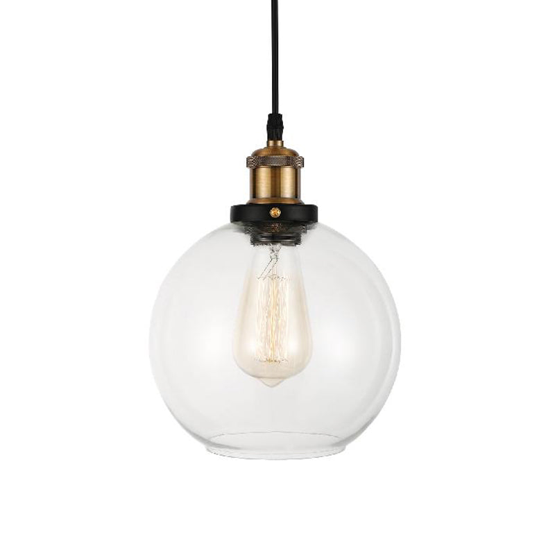 Clear Glass Globe Hanging Pendant Light with Adjustable Cord Industrial Suspension Lamp in Brass