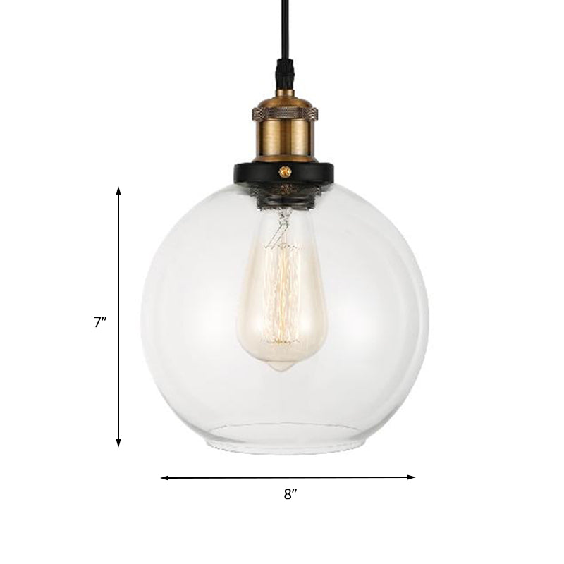 Clear Glass Globe Hanging Pendant Light with Adjustable Cord Industrial Suspension Lamp in Brass