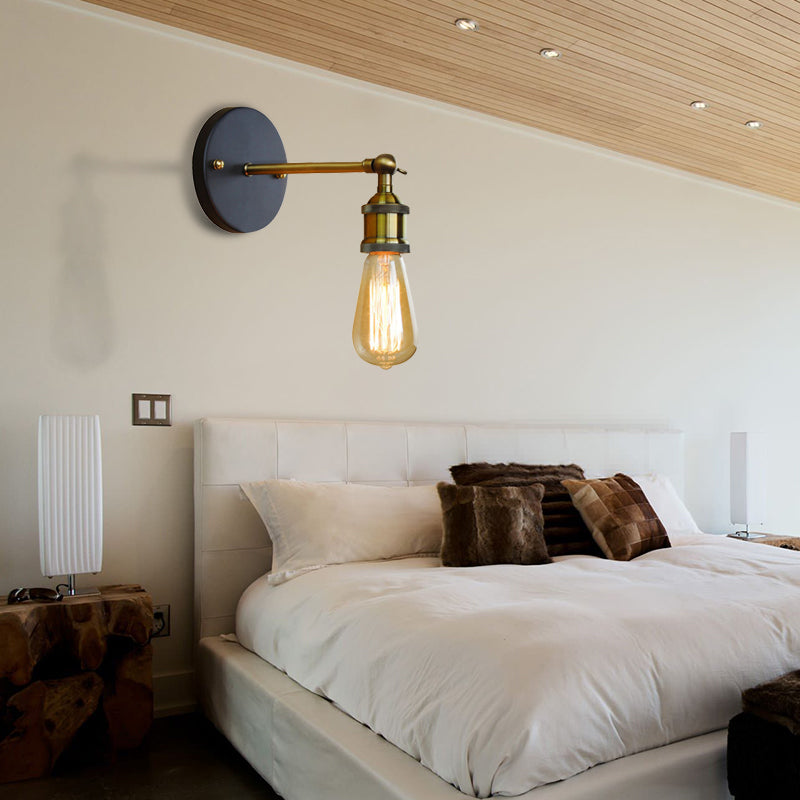 Finition noire / laiton 1 lampe à tête lampe industrielle en métal mini éclairage d'applications avec une ampoule nue pour la chambre