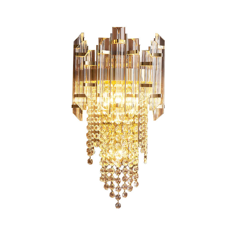 Clear Crystal Tiered Wall Light Sconce Modernism 1-Bulb Gold Wall Mounted Lamp for Bedside