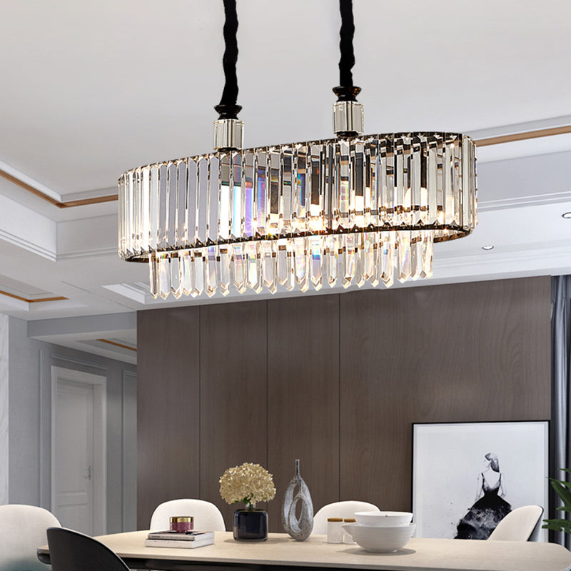 4/6 Heads Dining Room Island Lighting Contemporary Black Hanging Ceiling Lamp with Rectangle Crystal Prisms Shade, 27.5"/35.5" Wide
