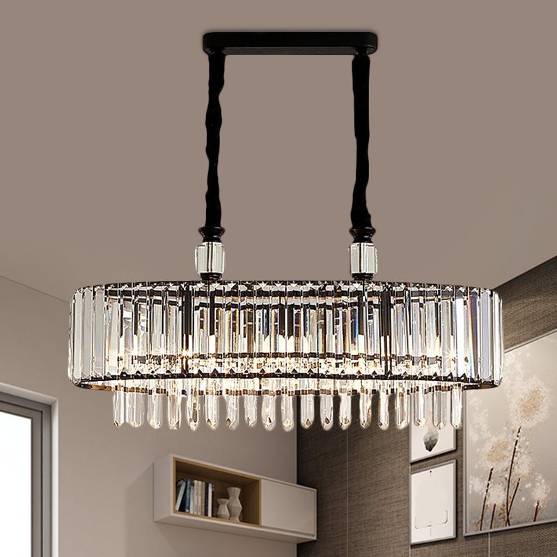 4/6 Heads Dining Room Island Lighting Contemporary Black Hanging Ceiling Lamp with Rectangle Crystal Prisms Shade, 27.5"/35.5" Wide