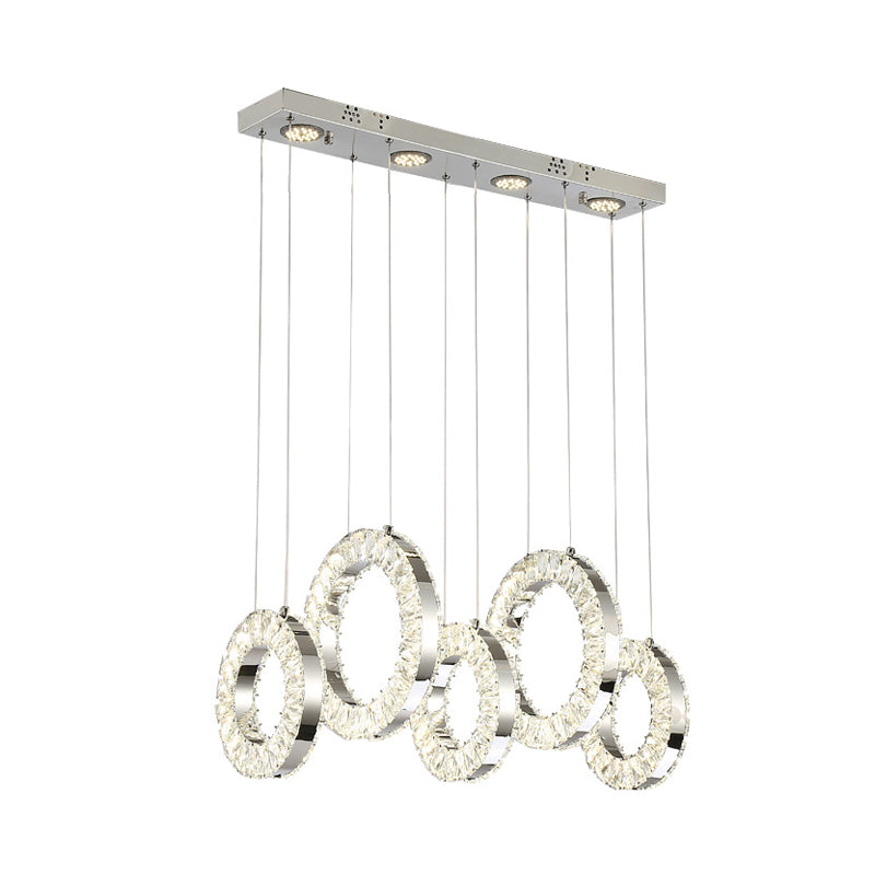 Hoop Crystal Multi Pendant Light Minimalist LED Chrome Hanging Ceiling Lamp in White/Warm Light