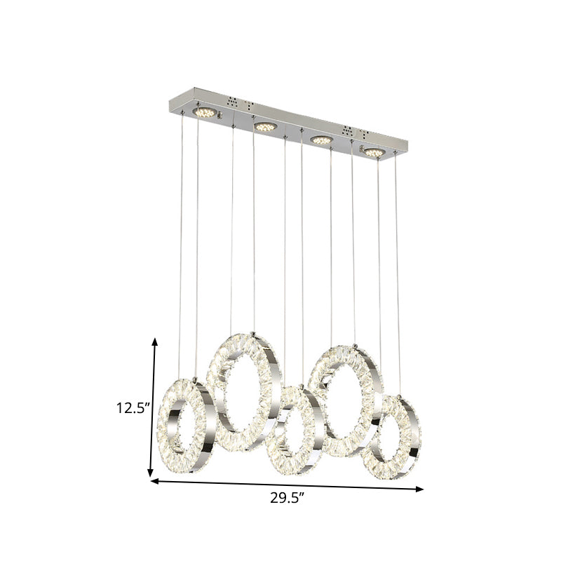 Hoop Crystal Multi Pendant Light Minimalist LED Chrome Hanging Ceiling Lamp in White/Warm Light