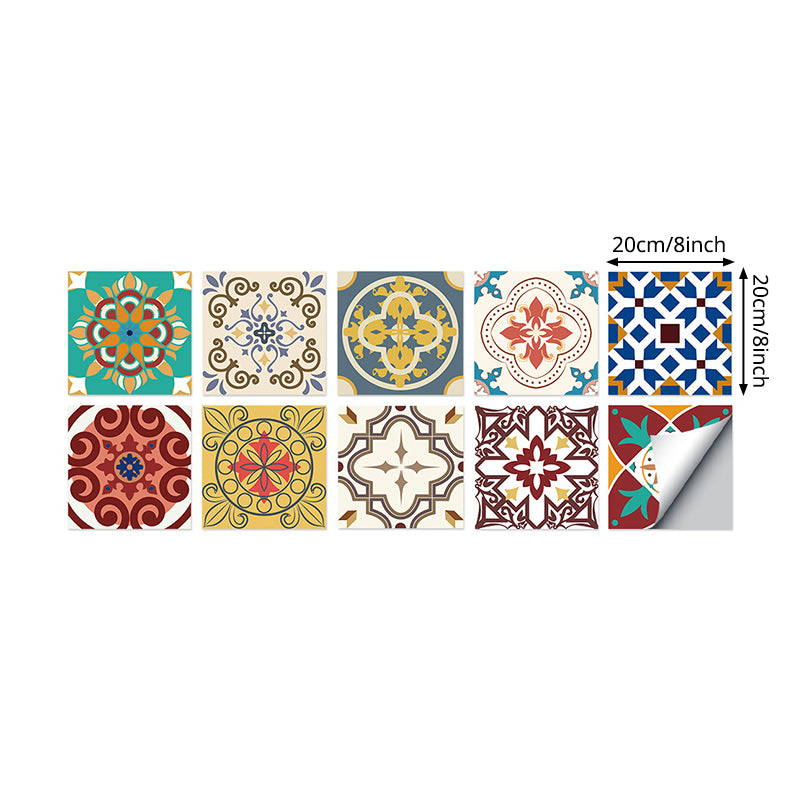 Boho Mandala Peel off Wallpapers Red-Yellow-Blue Dining Room Wall Art, 8.6-sq ft