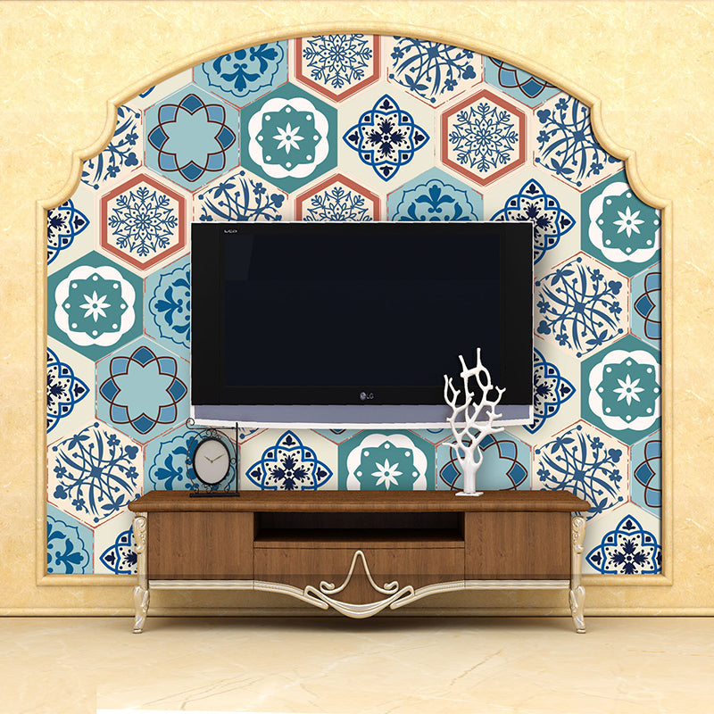 Aqua Bohemian Stick Wallpaper Panel 5.9-sq ft Flower Print Wall Art for Living Room
