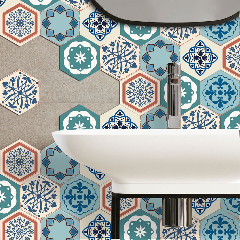 Aqua Bohemian Stick Wallpaper Panel 5.9-sq ft Flower Print Wall Art for Living Room