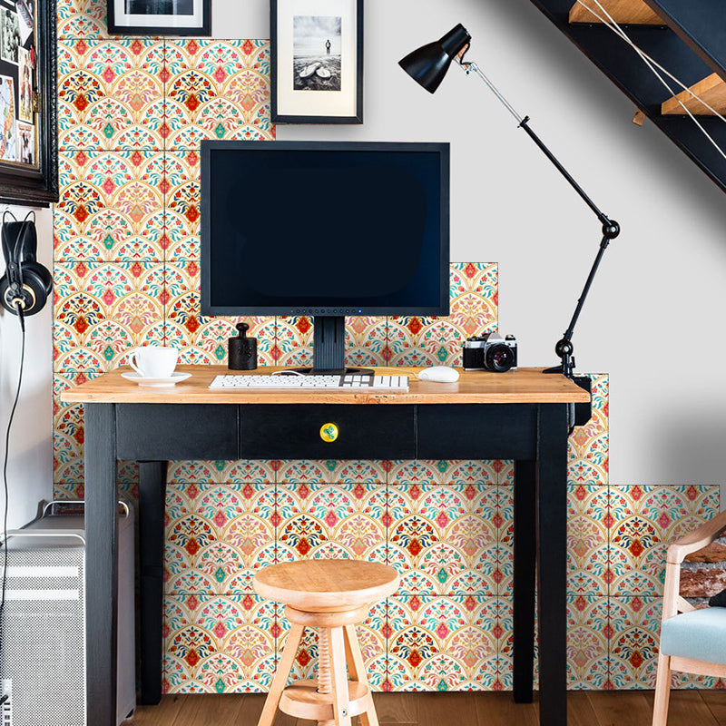 Orange-Blue Semicircle Wallpaper Panel Easy Peel off Bohemian Kitchen Wall Covering