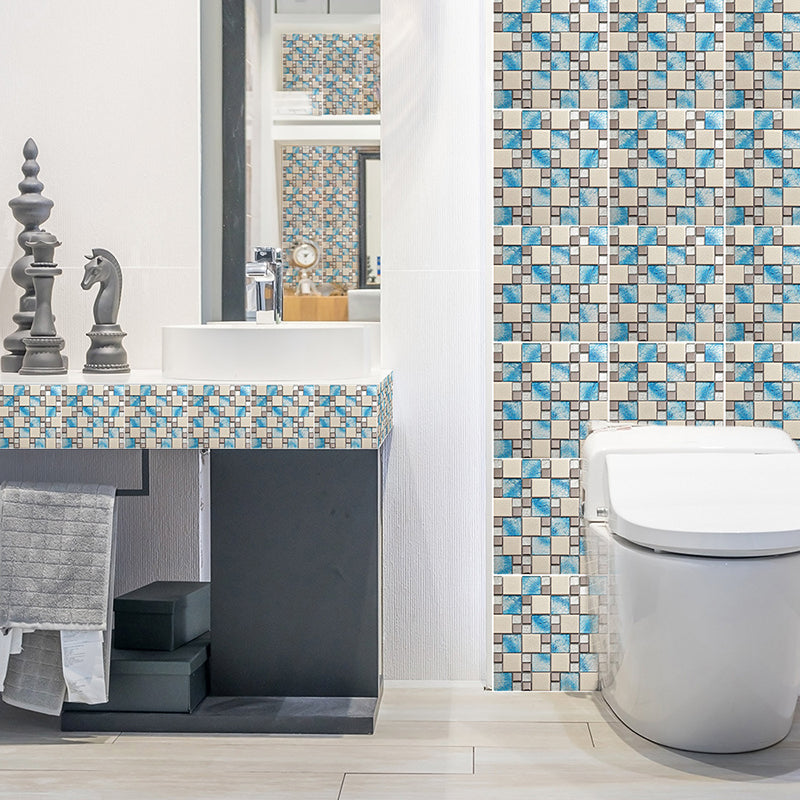 Blue-Brown Boho Peel Wallpaper Panel 6.1-sq ft Mosaics Tiles Wall Art for Kitchen (25 Pcs)