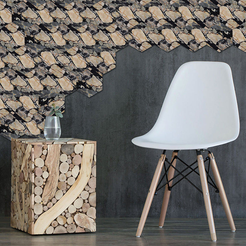 Black-Brown Tile Wallpaper Panel Marble Effect Modern Peel off Wall Art for Kitchen