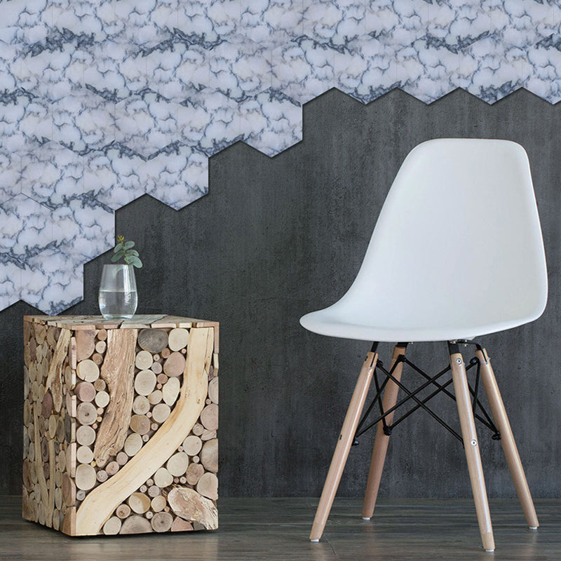 Marble Tile Pattern Wallpaper Panels Modern Stick On Kitchen Wall Art, 5-sq ft, Blue