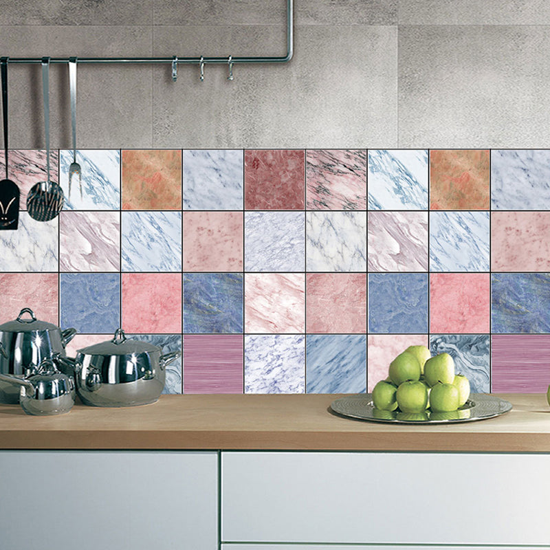 Pink-Blue Marble Wallpaper Panels Square Tiles Modern Peel off Wall Covering for Kitchen