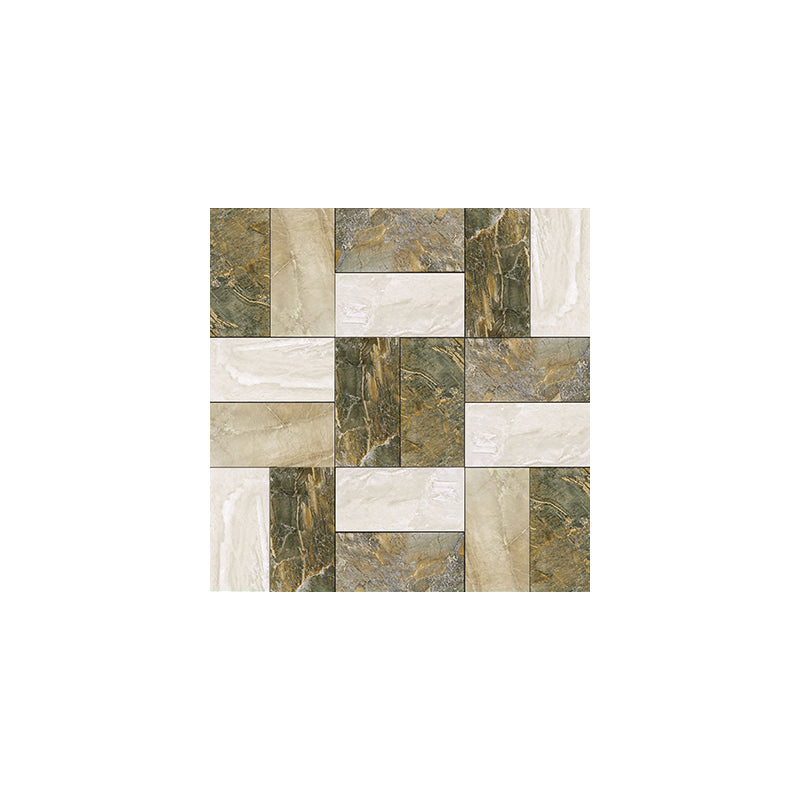 Marble Patchwork Wallpaper Panels Green-White Modern Wall Art for Living Room, Stick On