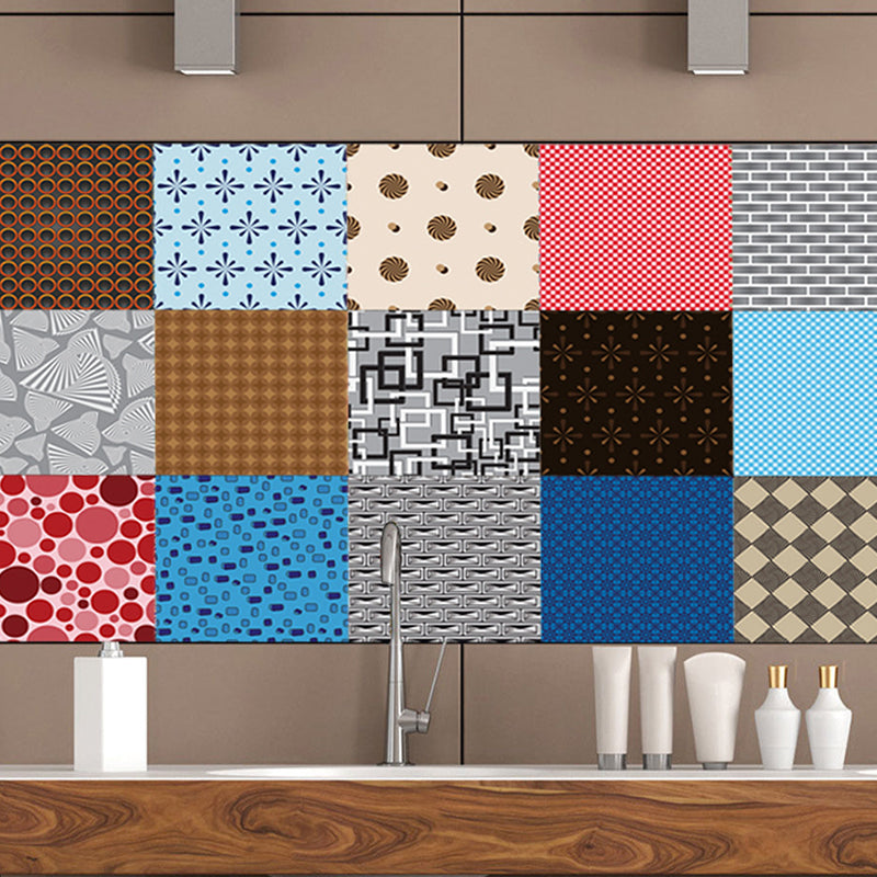 Assorted Abstract Pattern Wallpaper Panel Red-Yellow-Blue Modern Wall Decor for Bath, Easy to Remove