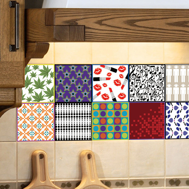 Modern Abstract Wallpapers PVC Self Adhesive Red-Purple Wall Art for Kitchen (3 Pcs)