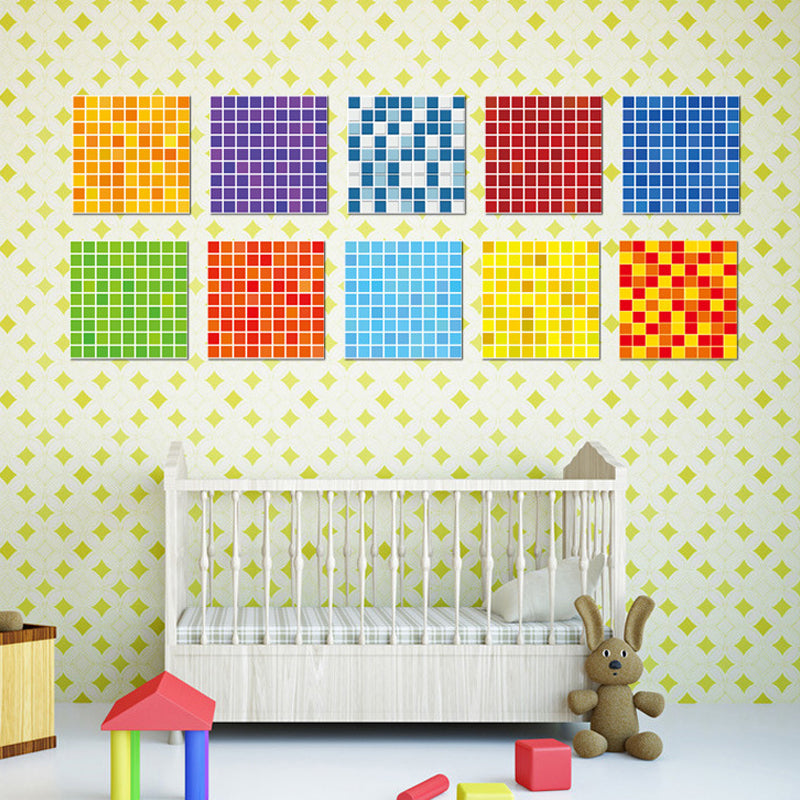 PVC Multicolored Wallpaper Panels Modern Faux Mosaic Tile Adhesive Wall Art, 8' L x 8" W (10 Pcs)