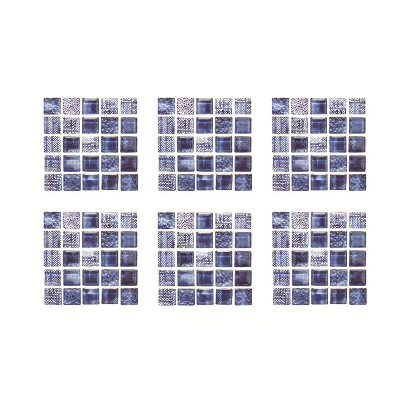Modernist Tile Wallpaper Panel Set Blue Mosaics Wall Covering for Home, Easy to Remove
