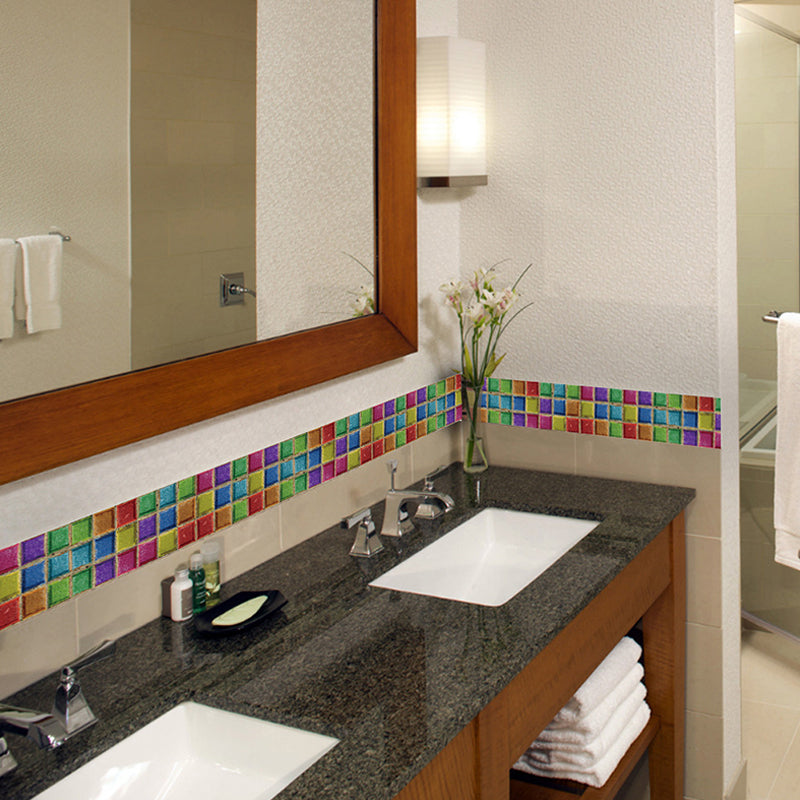 Colorful Faux Tiles Wallpaper Panels Bathroom Mosaic Effect Stick On Wall Decor, 4.1-sq ft
