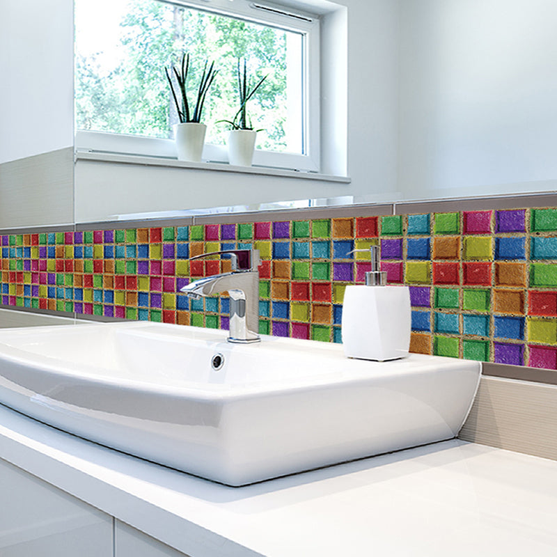Colorful Faux Tiles Wallpaper Panels Bathroom Mosaic Effect Stick On Wall Decor, 4.1-sq ft