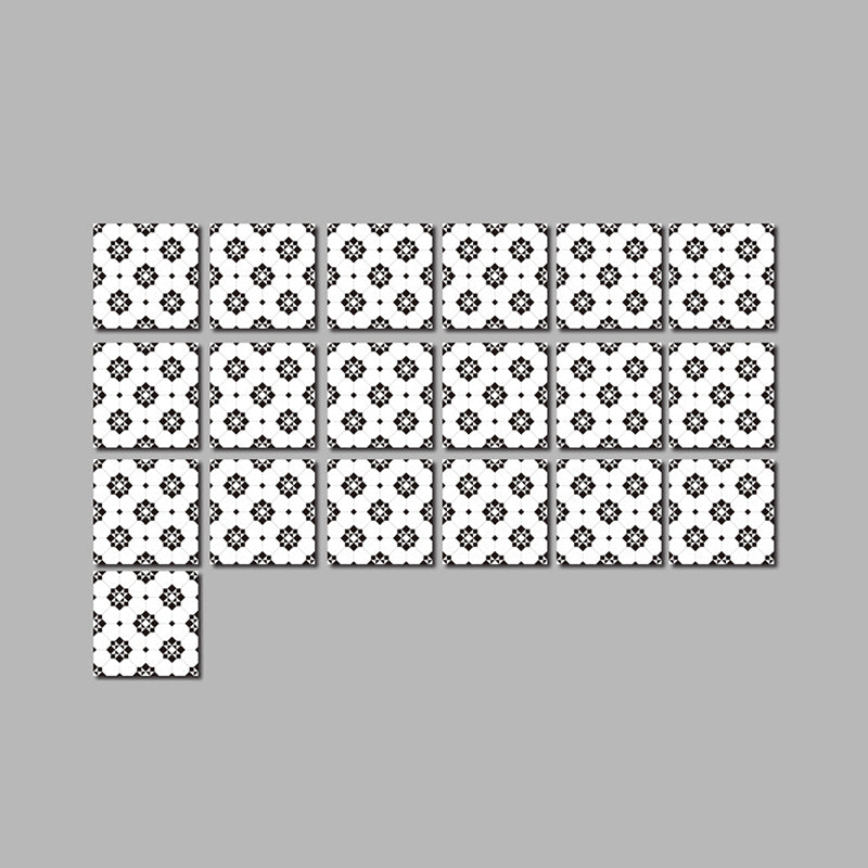 Modern Floral Mosaic Tile Wallpaper Panel PVC Peel and Paste Black-White Wall Art for Washroom