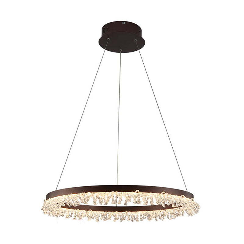 Brown Round Chandelier Light Contemporary Crystal LED Hanging Lamp in Natural Light for Bedroom, 16"/23.5"/31.5" Wide