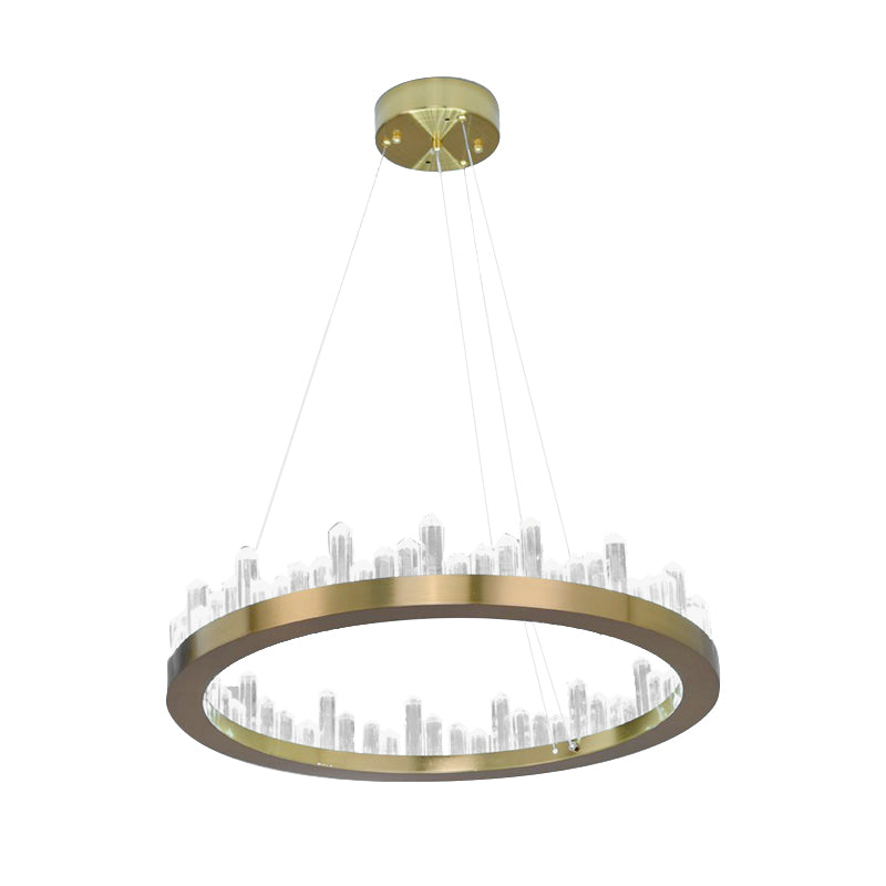 Crystal Circular Chandelier Modern Gold LED Suspension Pendant in Warm/White Light for Bedroom, 16"/23.5" Wide