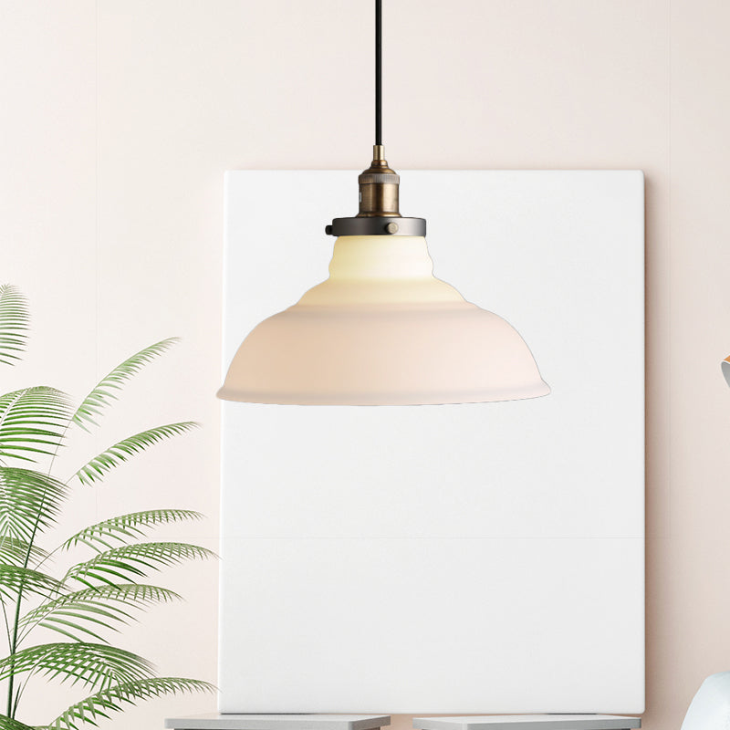 Brass Barn Pendant Fixture Farmhouse White Glass Single-Bulb Living Room Hanging Ceiling Light