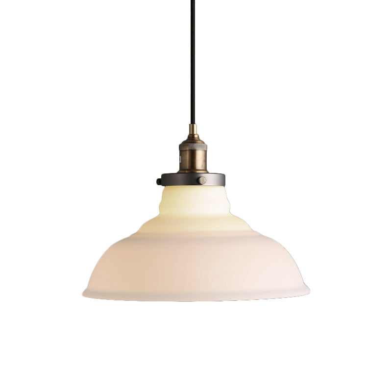 Brass Barn Pendant Fixture Farmhouse White Glass Single-Bulb Living Room Hanging Ceiling Light