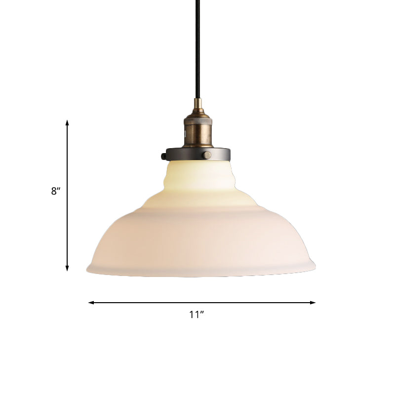 Brass Barn Pendant Fixture Farmhouse White Glass Single-Bulb Living Room Hanging Ceiling Light