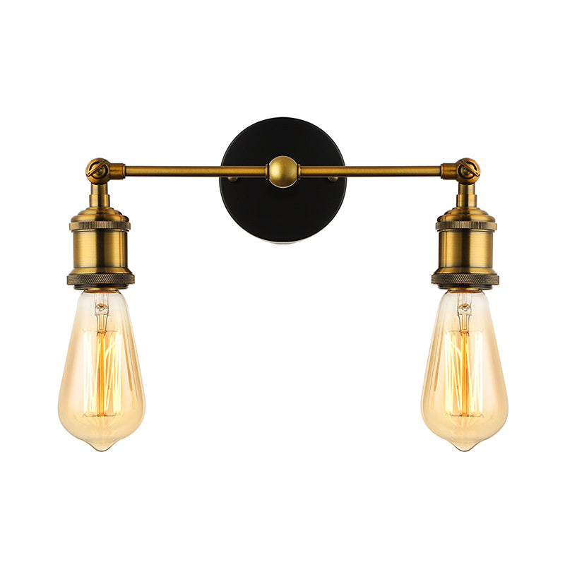 2 Lights Exposed Sconce Light with Bare Bulb Industrial Brass Finish Metal Wall Light Fixture for Coffee Shop