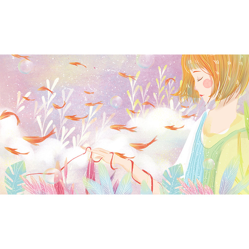 Girl Under Sea Wallpaper Mural Cartoon Waterproofing Bedroom Wall Art, Custom Size Available