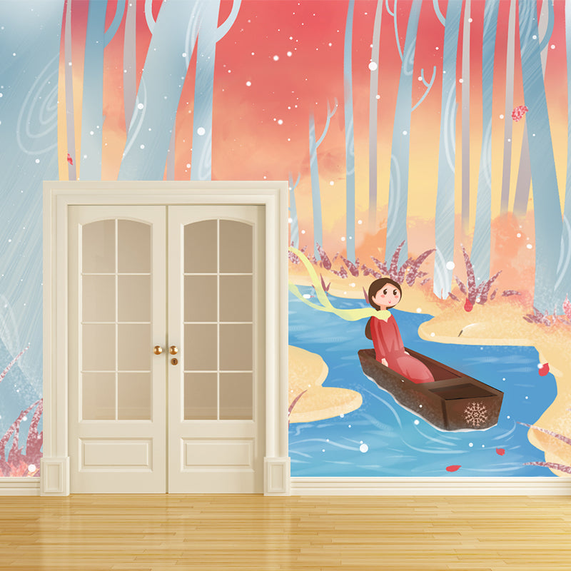 Non-Woven Waterproof Mural Kids Style Drifting in Late Fall Forest Wall Covering