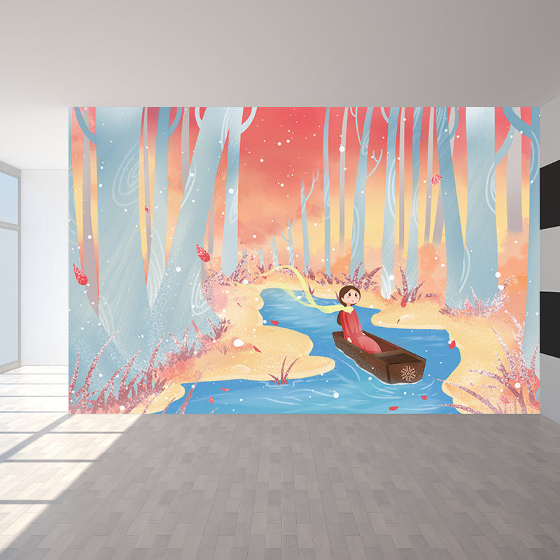 Non-Woven Waterproof Mural Kids Style Drifting in Late Fall Forest Wall Covering