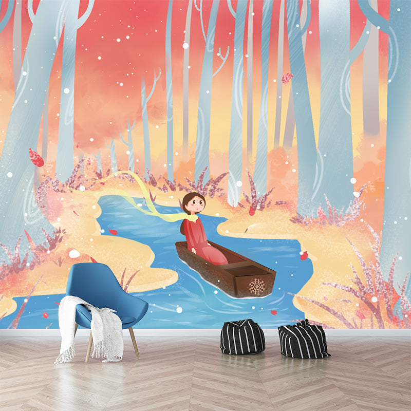 Non-Woven Waterproof Mural Kids Style Drifting in Late Fall Forest Wall Covering