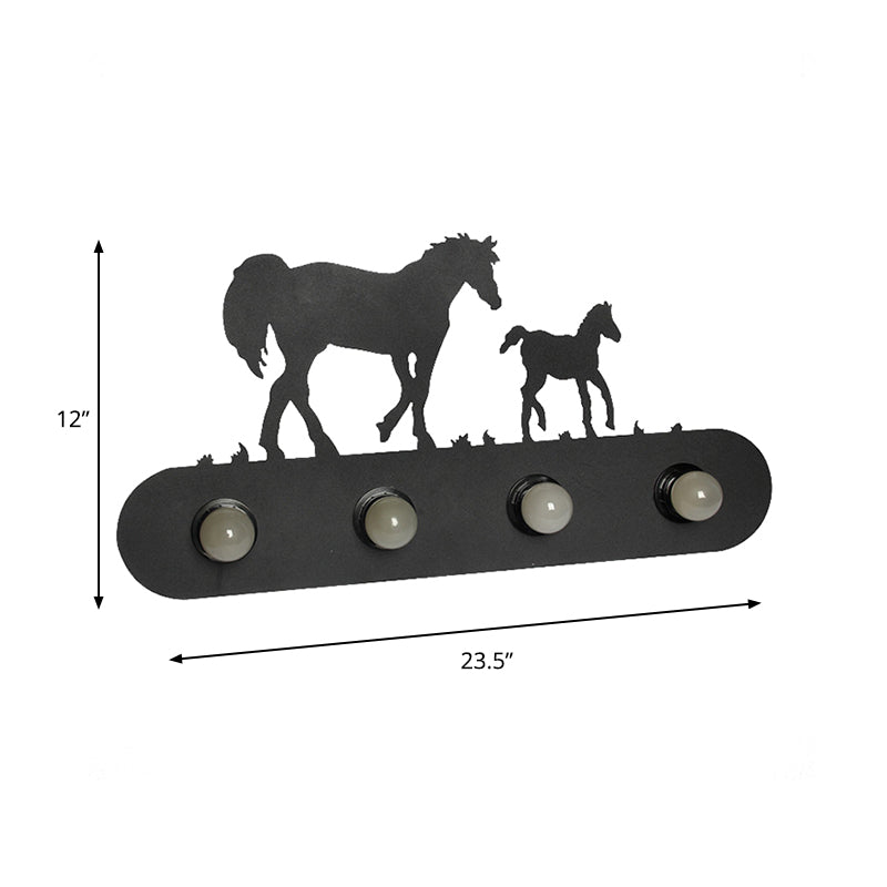 Lodge Open Bulb Wall Light with Elk/Horse/Sheep/Mountain/Windmill/Tree Design 4 Bulbs Metallic Wall Sconce in Black for Indoor