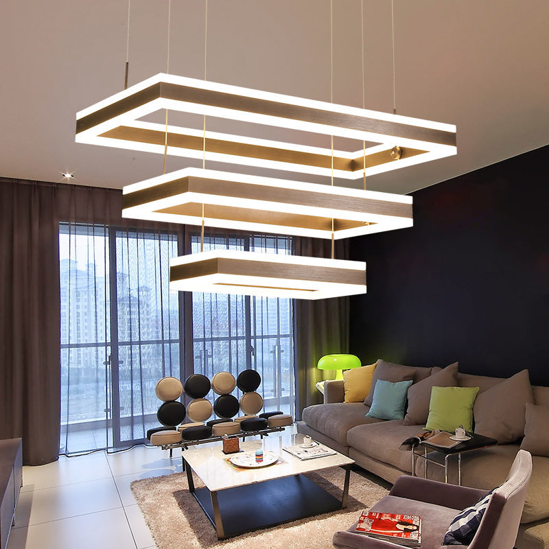 Brown Rectangular LED Chandelier Contemporary 1/2/3-Light Acrylic Ceiling Pendant in Warm/White Light