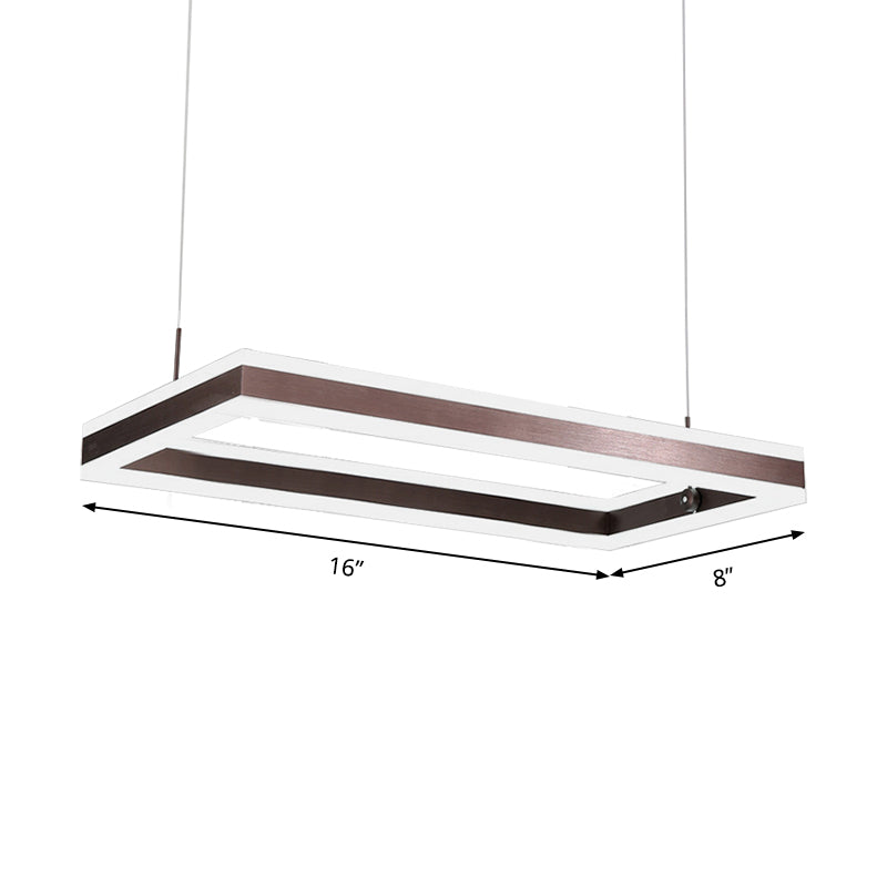 Brown Rectangular LED Chandelier Contemporary 1/2/3-Light Acrylic Ceiling Pendant in Warm/White Light