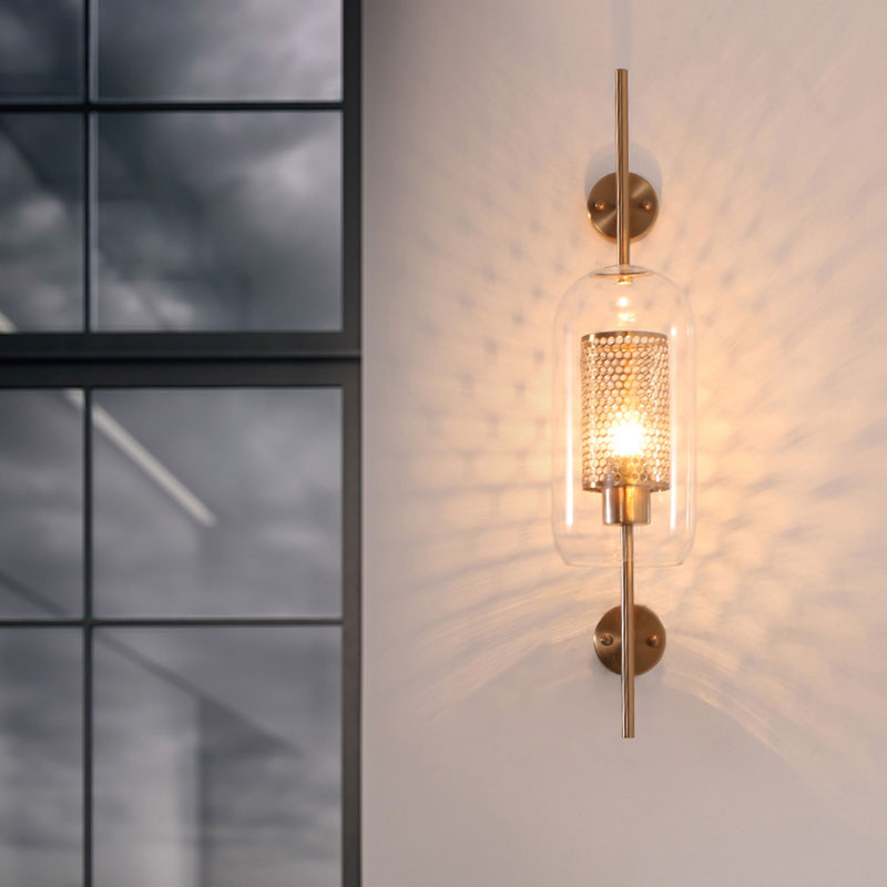 Silver/Gold Cylindrical Wall Sconce Industrial 1 Light Smoke Glass Wall Mount Light Fixture, 5"/6" Wide