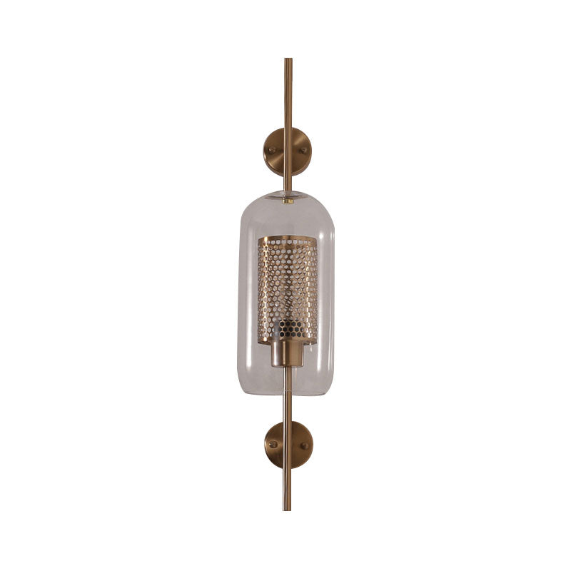 Silver/Gold Cylindrical Wall Sconce Industrial 1 Light Smoke Glass Wall Mount Light Fixture, 5"/6" Wide
