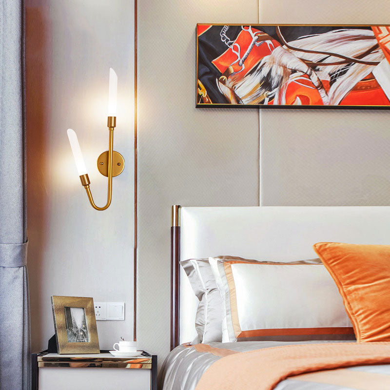 Schwarz/Gold -Finish -Röhrchen -Wandleuchte 2 Kopf nach moderner gefrosteter Glaswandlampe für Wohnzimmer