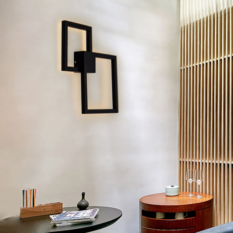 LED Dining Room Sconce Light with Picture-Frame Acrylic Shade Black/White Wall Lighting Ideas in Warm/White Light